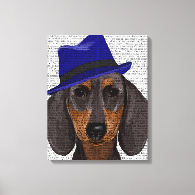 Dachshund With Blue Trilby Canvas Print (Front)