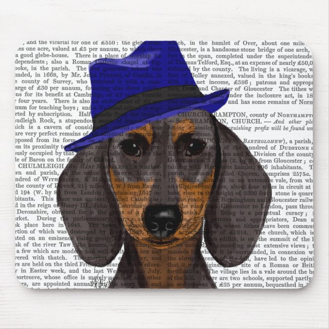 Dachshund With Blue Trilby Mouse Pad (Front)