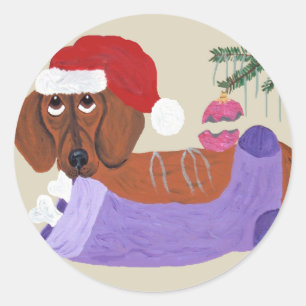 Dachshund With Christmas Stocking Classic Round Sticker