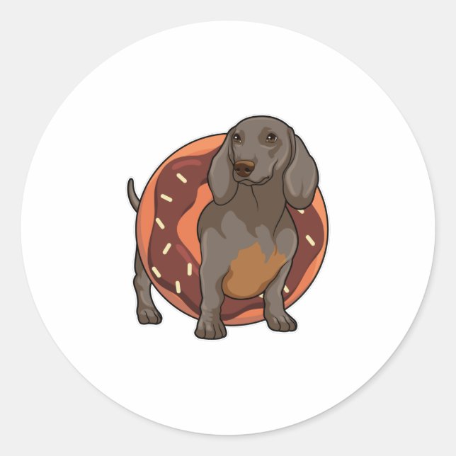 Dachshund with Donut Classic Round Sticker (Front)