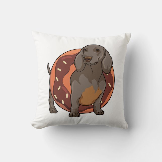 Dachshund with Donut Throw Pillow (Front)