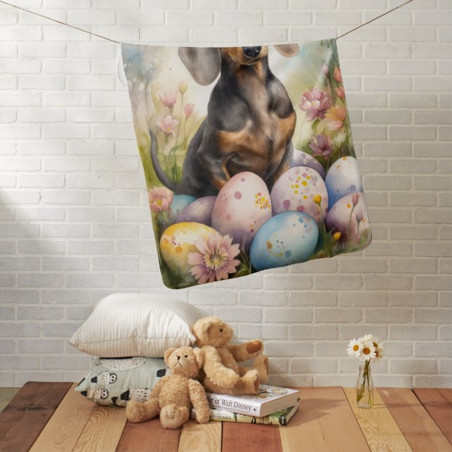 Dachshund with Easter Eggs Baby Blanket (In Situ)