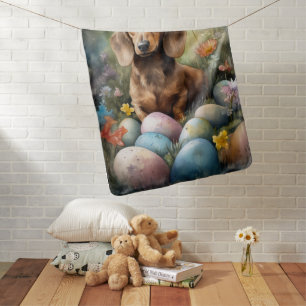 Dachshund with Easter Eggs Baby Blanket