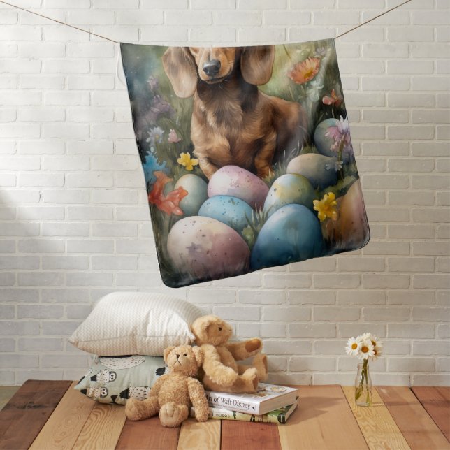 Dachshund with Easter Eggs Baby Blanket (In Situ)