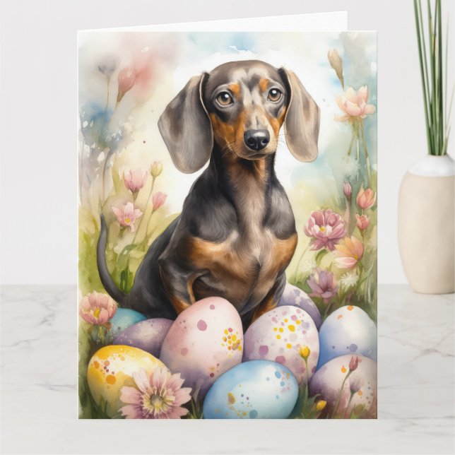 Dachshund with Easter Eggs Card (Front)