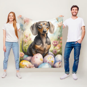 Dachshund with Easter Eggs Fleece Blanket