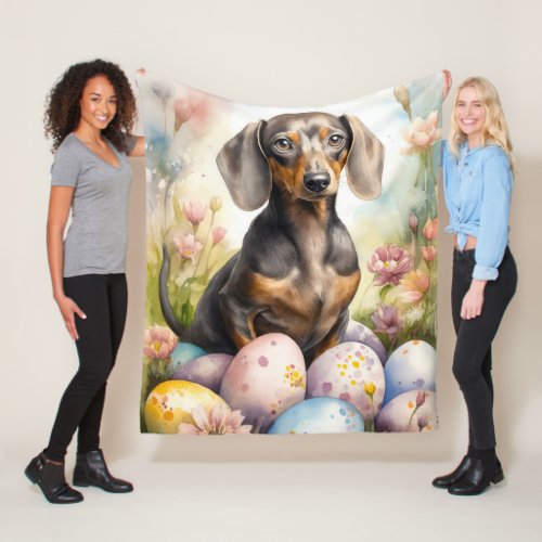 Dachshund with Easter Eggs Fleece Blanket