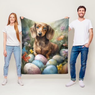 Dachshund with Easter Eggs Fleece Blanket