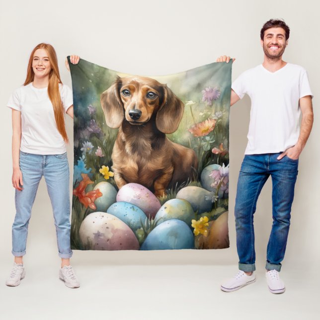 Dachshund with Easter Eggs Fleece Blanket (In Situ)