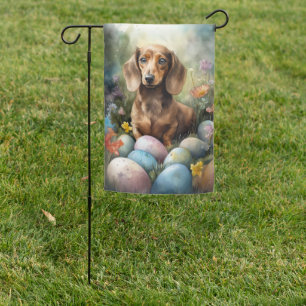 Dachshund with Easter Eggs Garden Flag