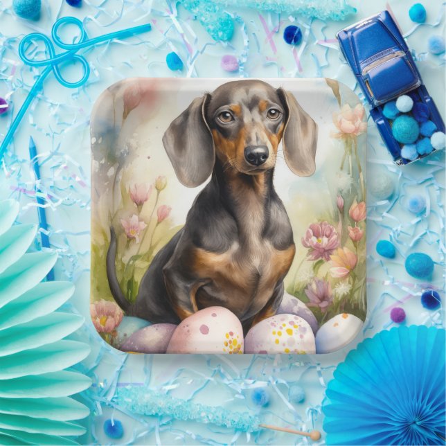 Dachshund with Easter Eggs Paper Plates (Party)
