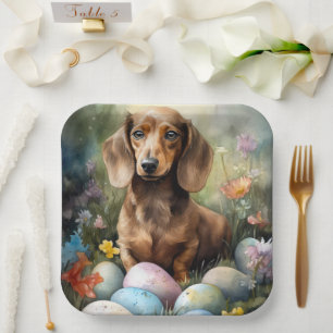 Dachshund with Easter Eggs Paper Plates