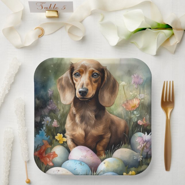 Dachshund with Easter Eggs Paper Plates (Wedding)