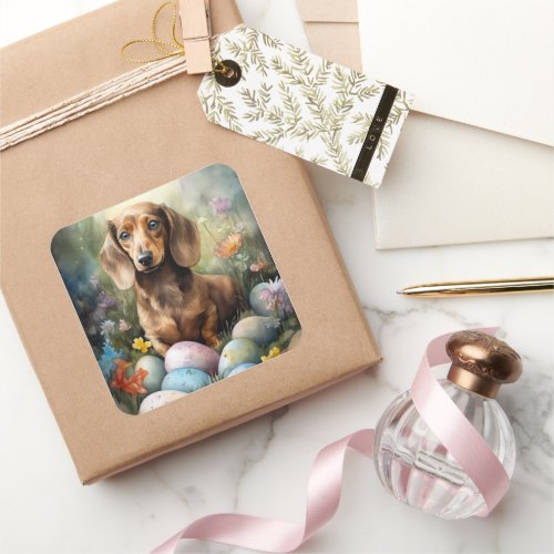 Dachshund with Easter Eggs Square Sticker