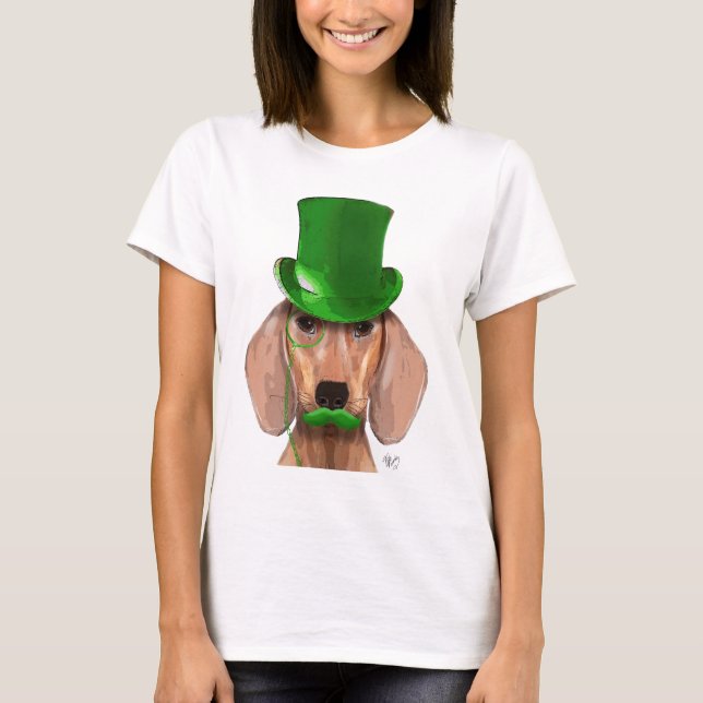 Dachshund With Green Top Hat and Moustache (Front)