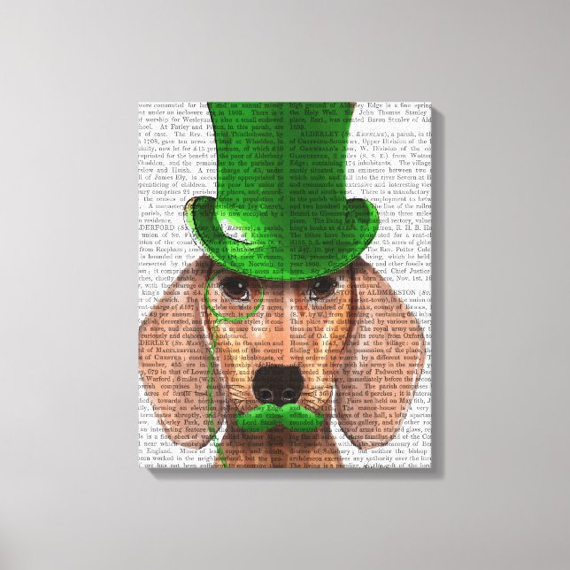 Dachshund With Green Top Hat and Moustache Canvas Print (Front)