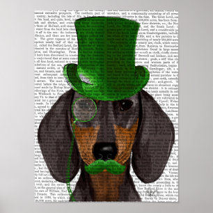 Dachshund with Green Top Hat Black Tan Poster