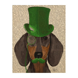 Dachshund with Green Top Hat Black Tan Wood Wall Decor