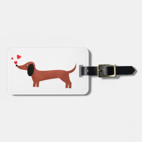 Dachshund with little red hearts luggage tag