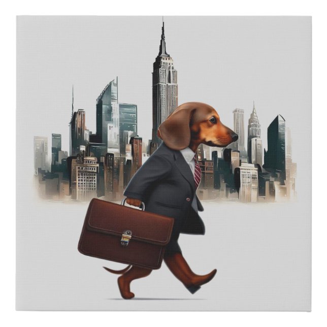 Dachshund with New York City Skyline  Faux Canvas Print (Front)