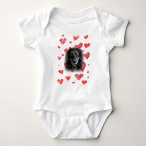 Dachshund with Red Hearts Baby Bodysuit