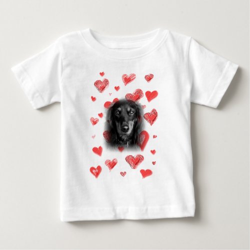 Dachshund with Red Hearts Baby T_Shirt