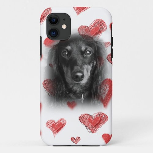 Dachshund with Red Hearts iPhone 11 Case