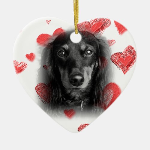 Dachshund with Red Hearts Ceramic Ornament