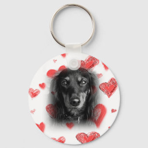 Dachshund with Red Hearts Keychain