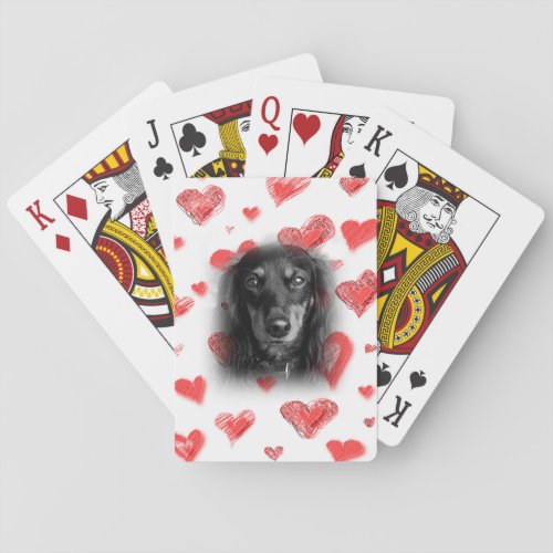 Dachshund with Red Hearts Playing Cards