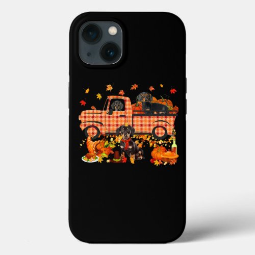 Dachshund With Red Plaid Truck Thanksgiving Autumn iPhone 13 Case