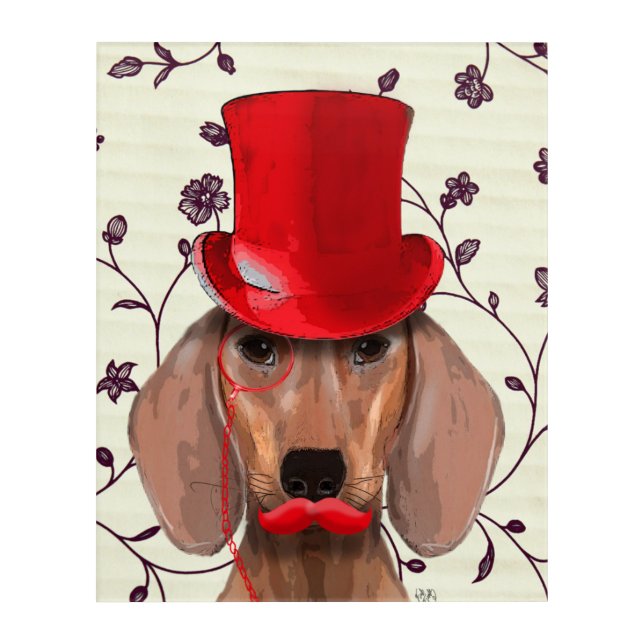 Dachshund With Red Top Hat Acrylic Print (Front)