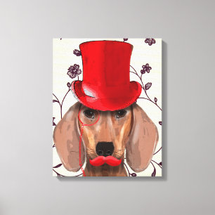 Dachshund With Red Top Hat Canvas Print