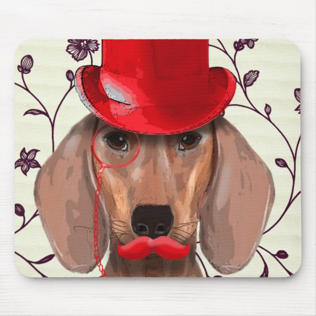 Dachshund With Red Top Hat Mouse Pad (Front)