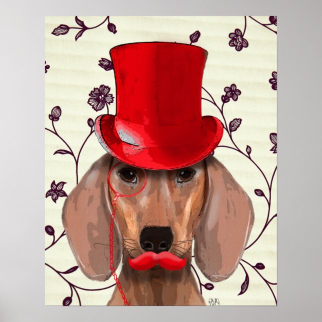 Dachshund With Red Top Hat Poster (Front)