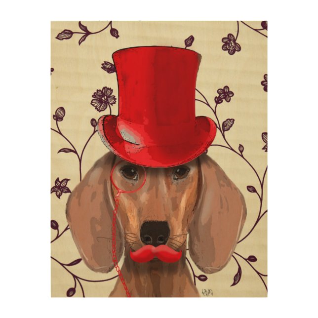Dachshund With Red Top Hat Wood Wall Art (Front)
