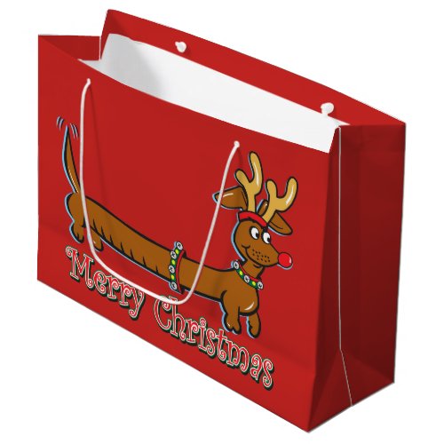 Dachshund with Reindeer Antlers for Christmas Large Gift Bag