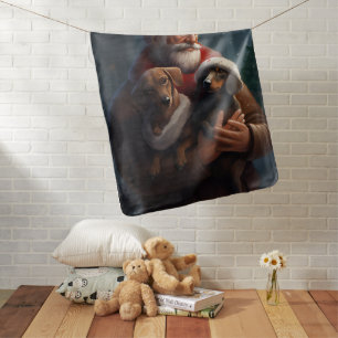 Dachshund With Santa Claus Festive Christmas Baby Blanket