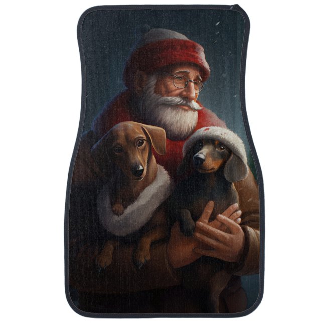 Dachshund With Santa Claus Festive Christmas Car Floor Mat (Front)