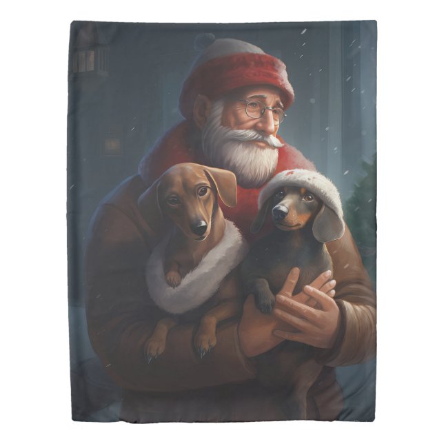 Dachshund With Santa Claus Festive Christmas Duvet Cover (Front)