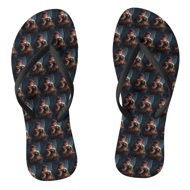 Dachshund With Santa Claus Festive Christmas Flip Flops (Footbed)