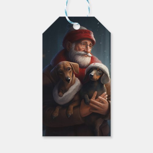 Dachshund With Santa Claus Festive Christmas Gift Tags