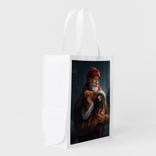 Dachshund With Santa Claus Festive Christmas Grocery Bag