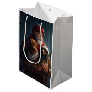 Dachshund With Santa Claus Festive Christmas Medium Gift Bag