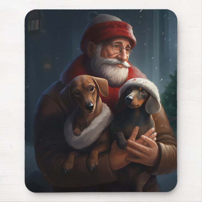 Dachshund With Santa Claus Festive Christmas Mouse Pad (Front)
