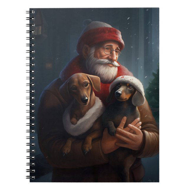Dachshund With Santa Claus Festive Christmas Notebook (Front)