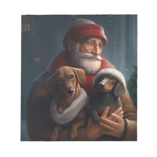 Dachshund With Santa Claus Festive Christmas Notepad
