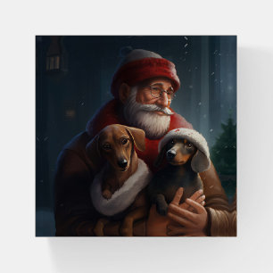 Dachshund With Santa Claus Festive Christmas Paperweight