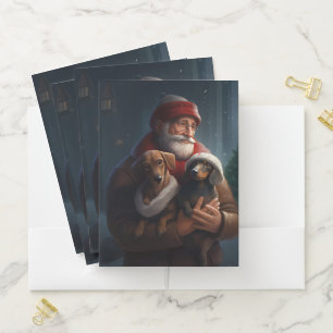 Dachshund With Santa Claus Festive Christmas Pocket Folder