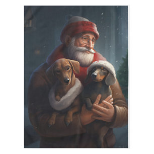 Dachshund With Santa Claus Festive Christmas Tablecloth